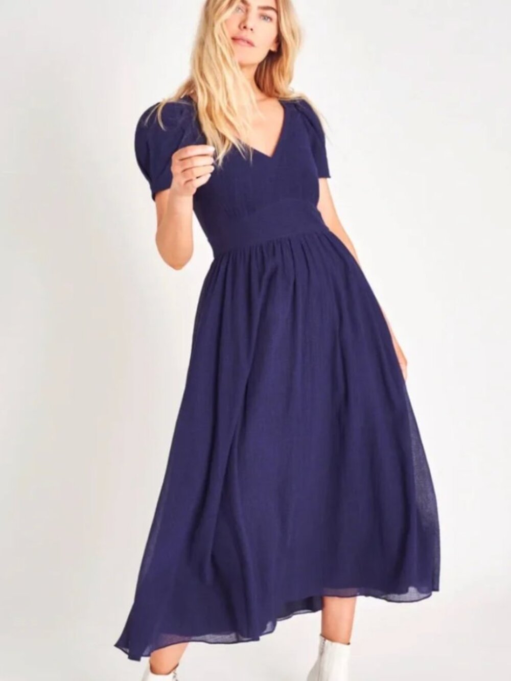 NEW LoveShackFancy Hutchinson Silk Blend Midi Dress in Midnight